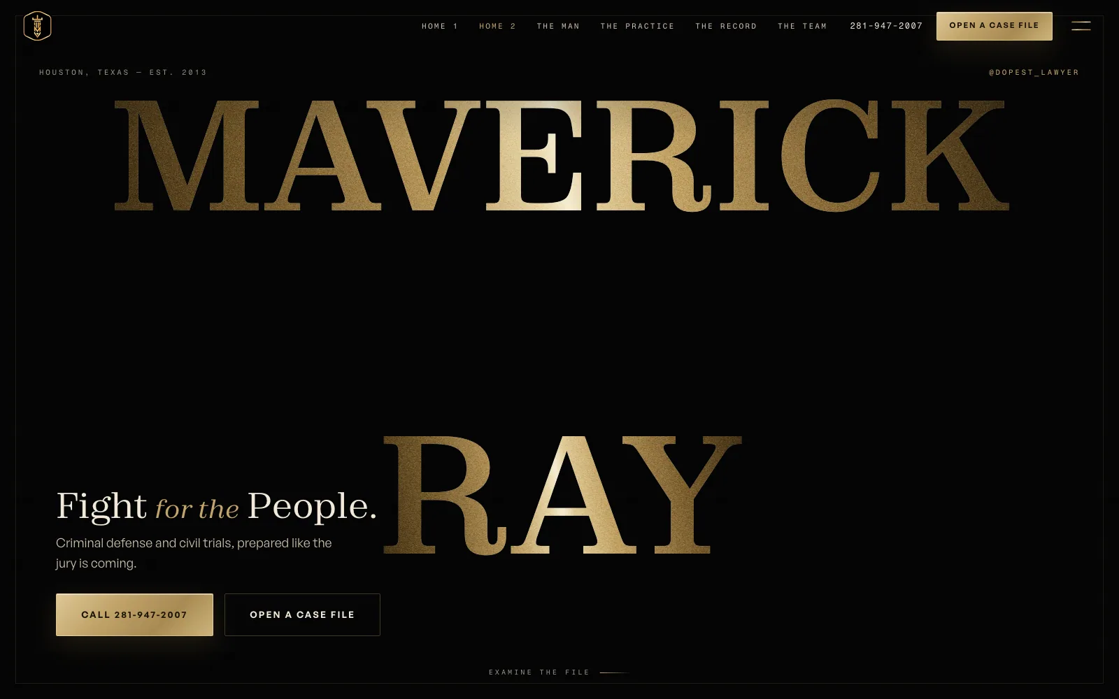 Home page of the Maverick Ray Law website — criminal defence, Houston, Texas.