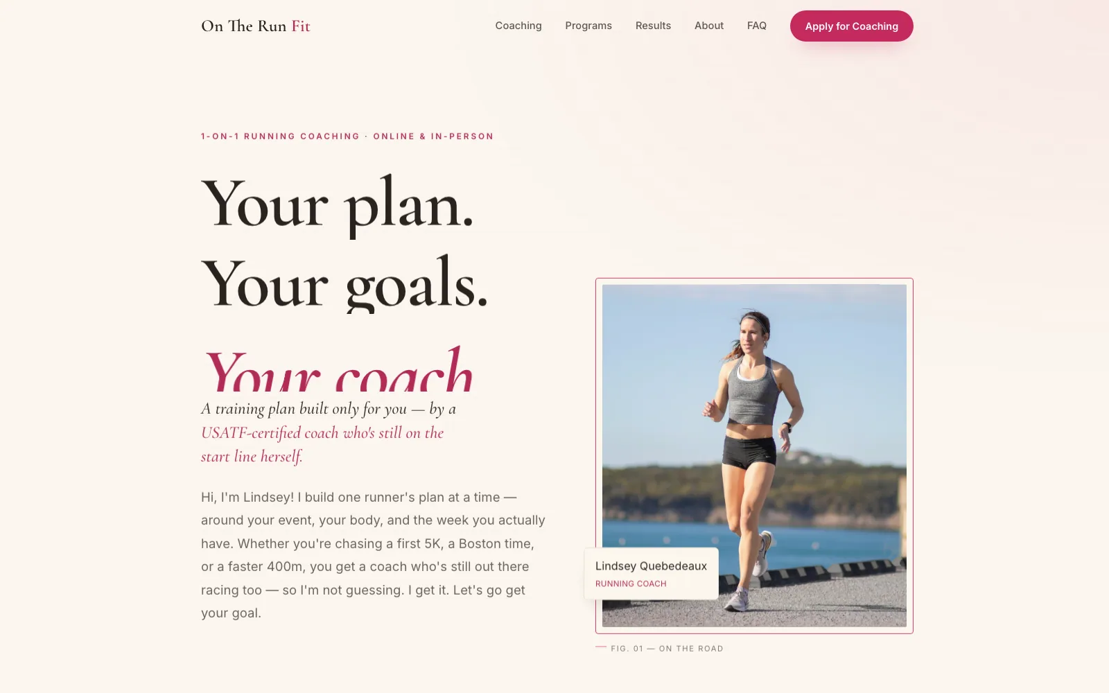Home page of the On The Run Fit website — run coaching, Texas.