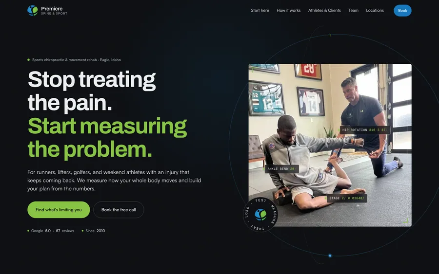 Home page of the Premiere Spine & Sport website — sports chiropractic & movement rehab, Eagle, Idaho.