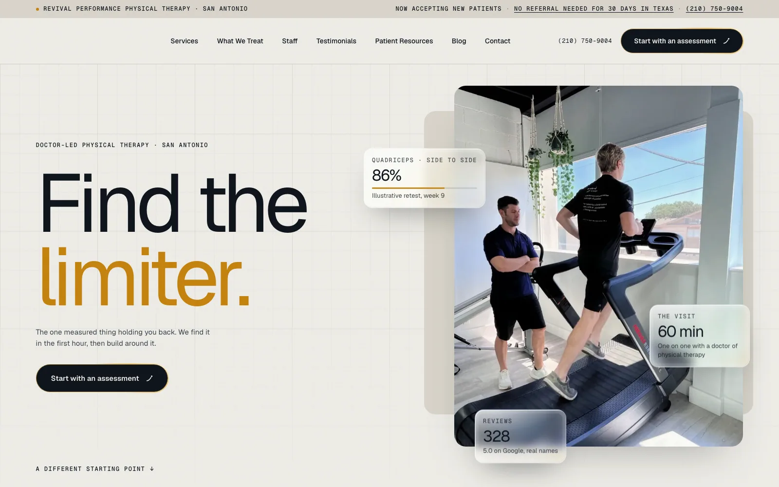 Home page of the Revival Performance website — physical therapy, Texas.
